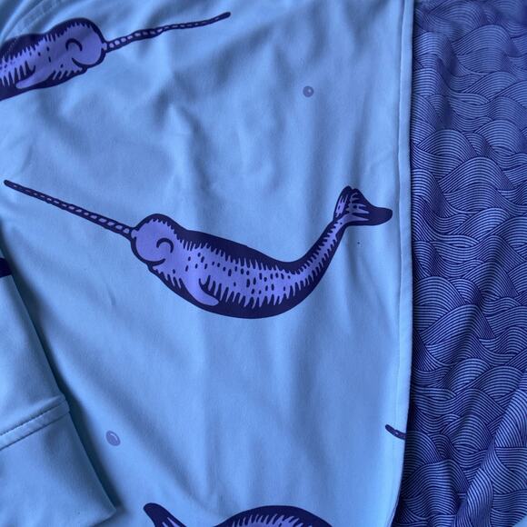 Plover Anywear Robe Unisex One Size Fits Most Blue Narwhal Print Pocket Nautical - Picture 6 of 16